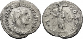 Gordian I, 238. Denarius (Silver, 20 mm, 2.62 g, 12 h), Rome, March-April 238. IMP M ANT GORDIANVS AFR AVG Laureate, draped and cuirassed bust of Gord...