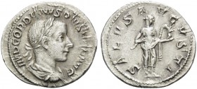 Gordian III, 238-244. Denarius (Silver, 20 mm, 3.11 g, 12 h), Rome, 240. IMP GORDIANVS PIVS FEL AVG Laureate, draped and cuirassed bust of Gordian to ...