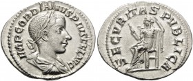 Gordian III, AD 238-244. Denarius (Silver, 21 mm, 2.72 g, 6 h), Rome, 240. IMP GORDIANVS PIVS FEL AVG Laureate, draped and cuirassed bust of Gordian I...