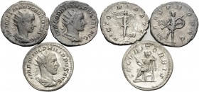 Gordian III and Philip I, 238-247. (Silver, 10.53 g). Lot of three fine and well struck Antoniniani. ( 1 ). Gordian III, 22 mm, 3.23 g, 12h. RIC 145. ...