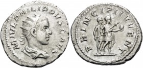 Philip II, as Caesar, 244-247. Antoninianus (Silver, 23 mm, 4.72 g, 7 h), struck under Philip I, Rome, 244-246. M IVL PHILIPPVS CAES Radiate and drape...