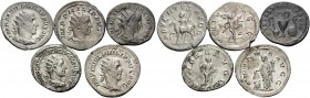 Philip I, Philip II, Herennius Etruscus and Trebonianus Gallus, 244-253. (Silver, 20.31 g). Lot of five Antoniniani of the mid 3rd century. ( 1 ). Phi...