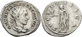 Herennius Etruscus, as Caesar, 249-251. Antoninianus (Silver, 22 mm, 4.29 g, 7 h), Rome. Q HER ETR MES DECIVS NOB C Radiate, draped and cuirassed bust...