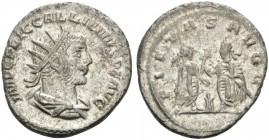 Gallienus, 253-268. Antoninianus (Silver, 21 mm, 3.96 g, 10 h), Samosata, 256-260. IMP C P LIC GALLIENVS P F AVG Radiate, draped and cuirassed bust of...