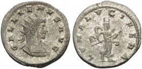 Gallienus, 253-268. Antoninianus (Silver, 20 mm, 3.39 g, 6 h), Antioch, 266-268. GALLIENVS AVG Radiate and cuirassed bust of Gallienus to right. Rev. ...