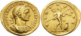 Aurelian, AD 270-275. Aureus (Gold, 22 mm, 4.21 g, 12 h), Mediolanum, 3rd emission, 271-272. IMP C L DOM AURELIANVS P F AVG Laureate and cuirassed bus...