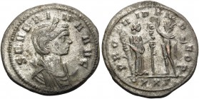 Severina, Augusta, 270-275. Antoninianus (Billon, 22 mm, 4.48 g, 4 h), Ticinum, 6th officina, 274-275. SEVERINA AVG Diademed and draped bust of Severi...