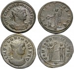 Florian, 276. (Billon, 7.13 g). Lot of two Antoniniani with attractive portraits. ( 1 ). Ticinum. 23 mm, 3.23 g, 6h. RIC 61. ( 1 ). Cyzicus. 23 mm, 3....