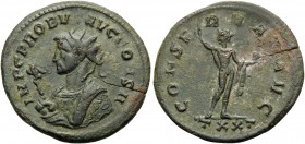 Probus, 276-282. Antoninianus (Billon, 22 mm, 3.33 g, 6 h), Ticinum, 3rd officina, 277. IMP C PROBVS AVG CONS II Radiate bust of Probus to left, weari...