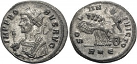 Probus, 276-282. Antoninianus (Billon, 22.5 mm, 3.35 g, 6 h), Rome, 5th officina, 278. IMP PROBVS AVG Radiate bust left, wearing imperial mantle, hold...