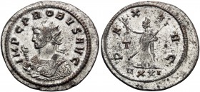 Probus, 276-282. Antoninianus (Billon, 24.5 mm, 3.67 g, 5 h), Ticinum, 280. IMP C PROBVS AVG Radiate bust of Probus to left, wearing imperial mantle a...