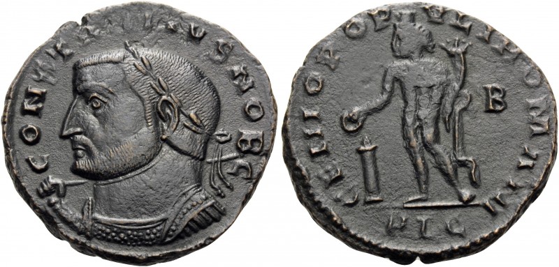 Constantius I, As Caesar, AD 293-305. Follis (Bronze, 27 mm, 10.07 g, 7 h), Lugd...