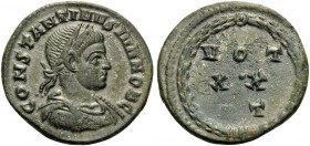 Constantine II, as Caesar, 316-337. Follis (Bronze, 18.5 mm, 2.43 g, 11 h), struck under Constantine I, Rome, 320. CONSTANTINVS IVN NOB C Laureate, dr...