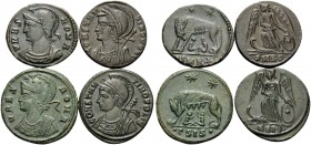 Commemorative Series, 330-354. (Bronze, 10.25 g). Lot of Four Constantinian Folles honoring Rome and Constantinople. ( 1 ). Urbs Roma. Cyzicus. 18 mm,...