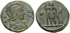 Commemorative Series in the name of Roma, 348. Medallion (Bronze, 16 mm, 2.63 g, 6 h), Struck under Constantius II, Rome, 348. RO-MA Helmeted and drap...