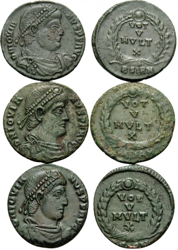 Jovian, 363-364. (Bronze, 8.38 g). Lot of Three Bronzes from the Sirmium mint. (...