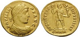 Valens, 364-378. Solidus (Gold, 21 mm, 4.45 g, 5 h), Mint of Nicomedia, 364. D N VALENS P F AVG Pearl diademed, draped and cuirassed bust of Valens to...
