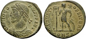Procopius, usurper, 365-366. (Bronze, 19 mm, 2.47 g, 12 h), Constantinople, 1st officina. D N PROCOPIVS P F AVG Pearl diademed, draped and cuirassed b...