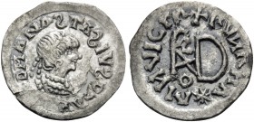 GEPIDS. In name of Anastasius I, 491-518. Quarter Siliqua (Silver, 15 mm, 0.93 g, 3 h), Sirmium, 491-504 AD. D M ANASTASIVS P P AV Crude diademed bust...