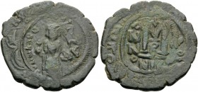 Heraclius, with Heraclius Constantine, 610-641. Follis (Bronze, 32 mm, 12.16 g), Nicomedia, 612-614. D N N N fragmentary inscription Heraclius [and He...