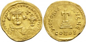 Heraclius, with Heraclius Constantine, 610-641. Solidus (Gold, 21 mm, 4.33 g, 7 h), Constantinople, 5th officina, c. 616-625. dd NN hERACLIUS ET hERA ...