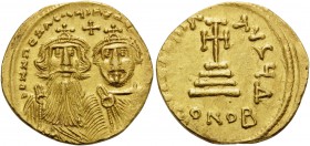 Heraclius, with Heraclius Constantine, 610-641. Solidus (Gold, 21 mm, 4.43 g, 6 h), Constantinople 4th officina, 629-631. dd NN hЄRACLIVS ЄT hЄR[A CON...