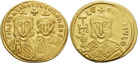 Constantine V Copronymus, with Leo IV, 741-775. Solidus (Gold, 21 mm, 4.44 g, 5 h), Constantinople, 751-757. COҺSτAҺτIҺOS S LЄOҺ O ҺЄOS Crowned busts ...