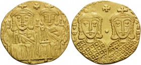 Leo IV the Khazar, with Constantine VI, 775-780. Solidus (Gold, 21 mm, 4.47 g, 5 h), Constantinople, 778-780. [LЄOҺ VSSЄqqOҺ COҺSτAҺτI O ҺЄOS] Crowned...