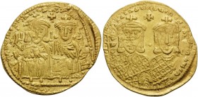 Leo IV the Khazar, with Constantine VI, 775-780. Solidus (Gold, 24 mm, 4.40 g, 5 h), Constantinople, 778-780. LЄOҺ VSSЄqqOҺ COҺSτAҺτI O ҺЄOS (last S v...