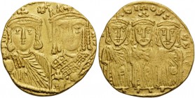 Constantine VI & Irene, 780-797. Solidus (Gold, 20 mm, 4.39 g, 5 h), Constantinople, 780-790. S IRIҺI AVΓ MITRI Crowned equal sized and facing busts o...