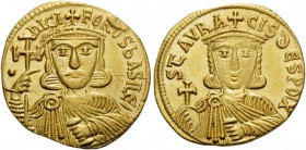 Nicephorus I, with Stauracius, 802-811. Solidus (Gold, 20 mm, 4.38 g, 5 h), Constantinople, 803-811. •nICIFOROS bASILЄ’ Crowned, bearded and facing bu...