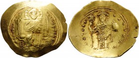 Constantine X Ducas, 1059-1067. Histamenon (Gold, 27 mm, 4.43 g, 6 h), Constantiople. +IhS IXS REX REGNANThIm Christ, nimbate, seated facing on straig...