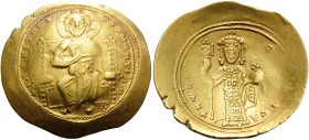 Constantine X Ducas, 1059-1067. Histamenon (Gold, 25 mm, 4.38 g, 6 h), Constantiople. +IhS IXS REX REGNANThIm Christ, nimbate, seated facing on straig...