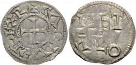 CAROLINGIANS. Charles (the Simple), as Charles IV, king of West Francia, 898-922. Denier (Silver, 21 mm, 1.11 g), Metalo (Melle) mint. + CΛRLVS REX R ...