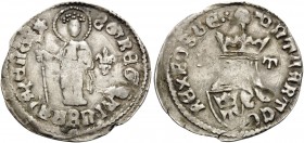BOSNIA, Kingdom. Tvrtko II Tvrtković, 1420-1443. Groš (Silver, 26 mm, 1.42 g, 8 h). S GREGORUS•NAZAZENUS St. Gregory Nazianzus standing facing, holdin...