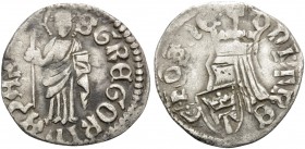 BOSNIA, Kingdom. Tvrtko II Tvrtković, 1420-1443. Dinar (Silver, 18 mm, 0.75 g, 1 h). S GREGORI•NAZAZE St. Gregory Nazianzus standing facing, holding c...