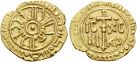 ITALY. Sicilia (Regno) . Ruggero II, 1130-1154. Tarì (Gold, 13 mm, 1.04 g), Palermo, 1140-1154. Kufic legend in two margins around pellet in circle. R...
