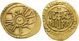 ITALY. Sicilia (Regno) . Ruggero II, 1130-1154. Tarì (Gold, 14 mm, 1.11 g), Palermo, 1140-1154. Kufic legend in two margins around pellet in circle. R...
