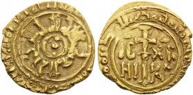 ITALY. Sicilia (Regno) . Ruggero II, 1130-1154. Tarì (Gold, 13 mm, 1.26 g), Palermo, 1140-1154. Kufic legend in two margins around three pellets in ci...
