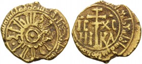 ITALY. Sicilia (Regno) . Guglielmo I il Malo (the Bad), 1154-1166. Tarì (Gold, 13 mm, 1.57 g), Messina. Kufic legend in two margins around pellet in c...