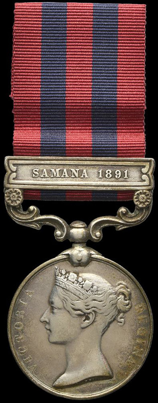 India General Service, 1854-1895, single clasp, Samana 1891 (1716 Pte G. Ballard...