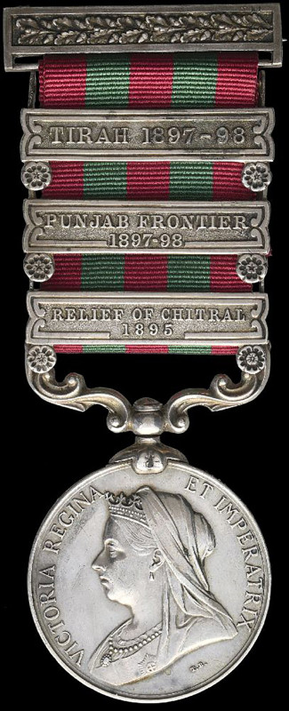 India General Service, 1895-1902, 3 clasps, Punjab Frontier 1895, Punjab Frontie...