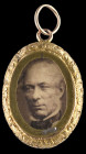 A Small Gold Memorial Brooch containing the photograph portrait & lock of hair of Vice-Admiral William Cornwallis Aldham, C.B., Royal Navy, uniface br...