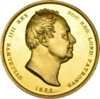 William IV, Royal Society, King’s Medal, in gold, by William Wyon, bare-headed bust of William IV (after Chantrey) right, dated 1833 below, rev., stan...