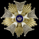 Belgium, Order of the Crown, Grand Officer’s breast star, by Wolfers, in silver, gilt and white enamel, 83.3mm, retaining catch lacking, minor enamel ...
