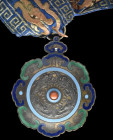 China, Imperial, Order of the Double Dragon, First Type (1882-1898), Second Class, Second Grade, neck badge, in silver-gilt, silver and enamels with r...