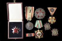 Hungary, Regency, Bravery Medal 1940, in silver; People’s Republic, Order of Merit, Third Class set of insignia, comprising, breast badge, in silver-g...
