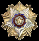 North Korea, Order of the National Flag, First Class breast star, Type 1, Soviet made screw back type (1967), in silver-gilt and enamels, 67mm, 88.36g...