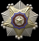 North Korea, Order of the National Flag, Second Class breast star, Type 2, Soviet made screw-back type, in silver, gilt and enamels (3916), 55.5mm, 56...
