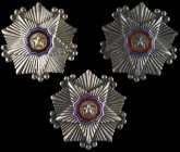 North Korea, Order of the National Flag, Third Class breast stars (3), all Type 2, Soviet made screw-back, in silver, gilt and enamels (32320, 55360, ...
